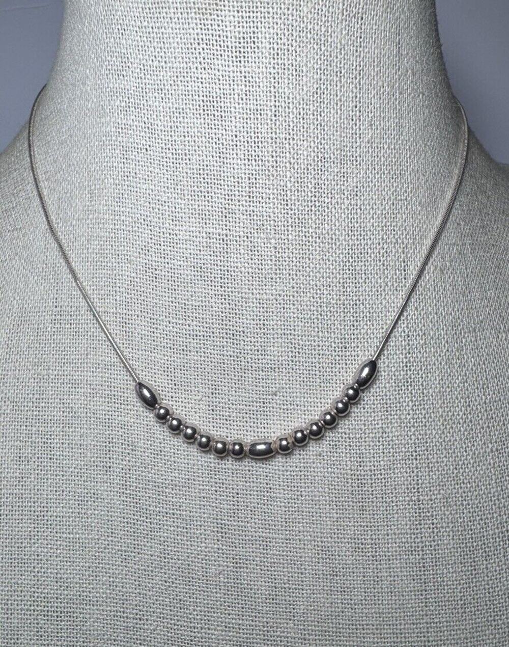 Sterling Silver 925 Floating Beads Necklace Delicate Dainty - Picture 1 of 3